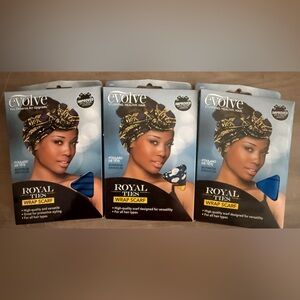 3 Evolve Royal Wrap Head Scarf Satin Hair Bonnet Ties Twisted Bun Top Knot NEW